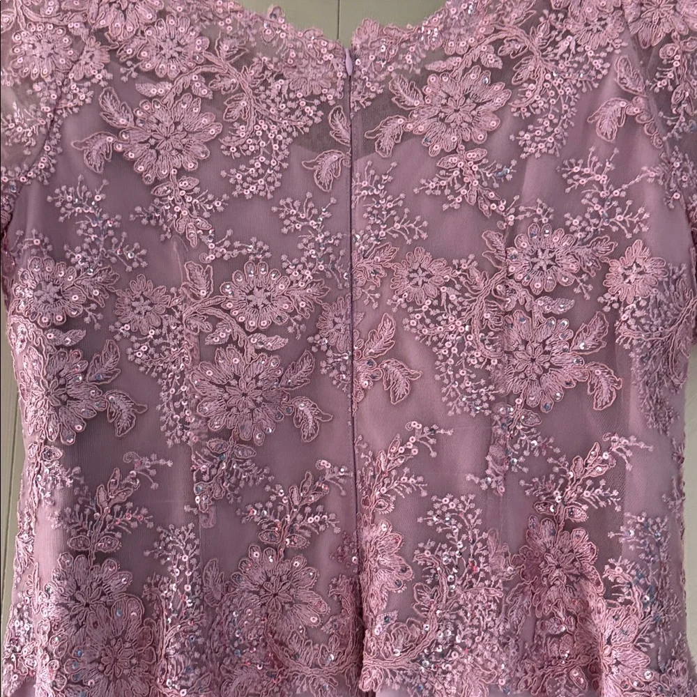 Dusty Rose Lace Top Chiffon Evening Dress - Picture 4 of 5